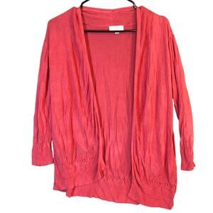 LOFT Outlet Womens Sweater Coral Pink Open Front Sheer Cardigan Medium
